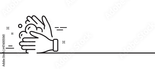 Wash hands line icon. Covid hygiene sign. Clean washing symbol. Minimal line illustration background. Wash hands line icon pattern banner. White web template concept. Vector