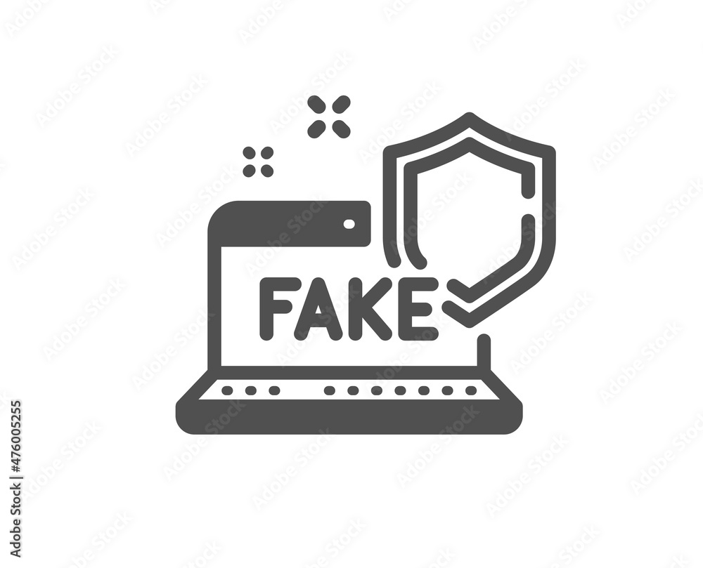 Fake internet icon. Web propaganda sign. Wrong truth symbol. Classic flat style. Quality design element. Simple fake internet icon. Vector