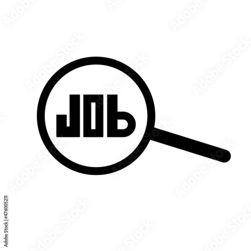 Search job icon. Magnifying glass. Promotion design. Isolated object. Flat sign. Vector illustration. Stock image. 