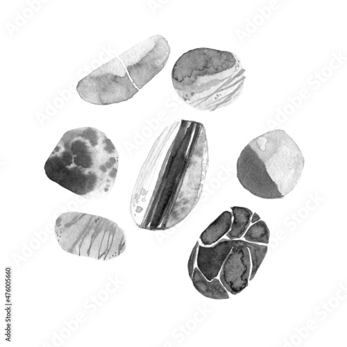 Sumi-e ink painting stones. Minimalism zen style.