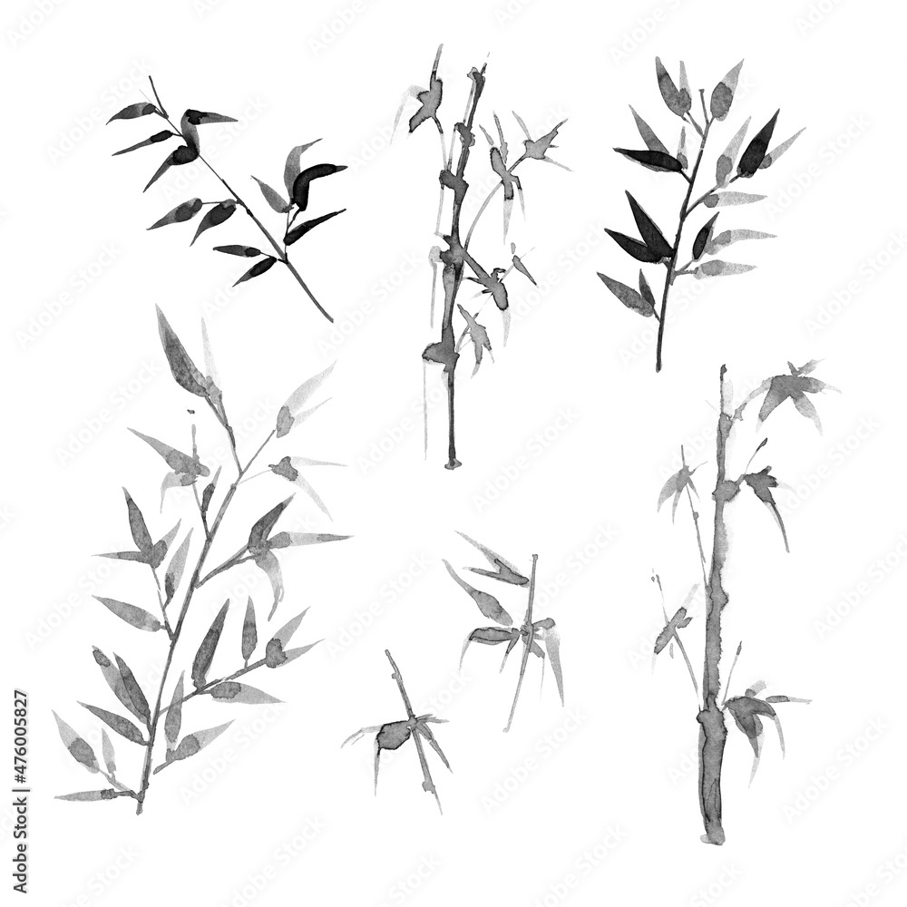 Sumi-e ink painting bamboo. Minimalism zen style. Sumi-e ink painting bamboo. Minimalism zen style.