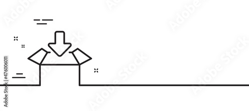 Get box line icon. Open delivery parcel sign. Cargo package symbol. Minimal line illustration background. Get box line icon pattern banner. White web template concept. Vector