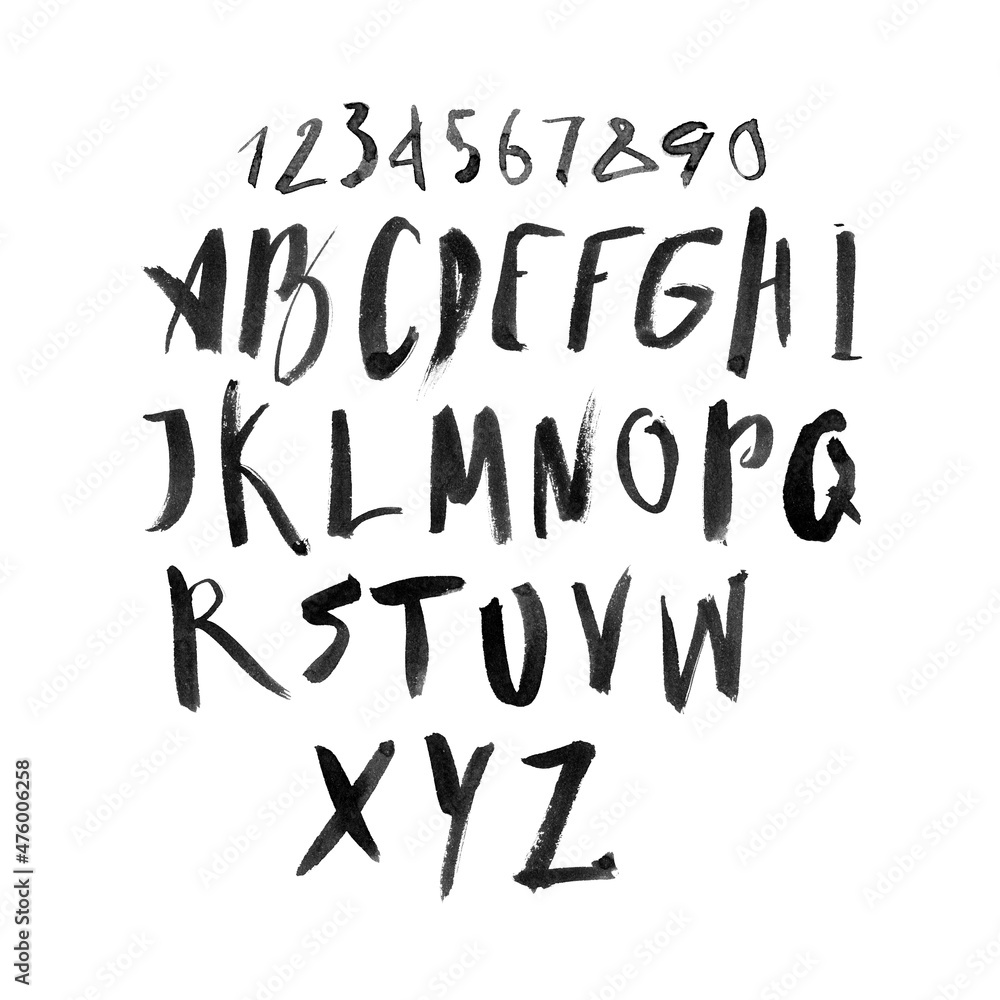 Calligraphy alphabet, letters and numbers, hand drawn style Calligraphy alphabet, letters and numbers, hand drawn style