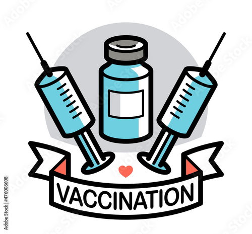 Vaccination theme vector illustration of a syringe with vial isolated over white, epidemic or pandemic coronavirus covid 19 or flu or SARS or any other vaccine, pharmacology concept.