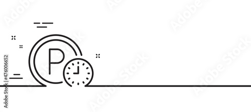 Parking time line icon. Car park clock sign. Transport place symbol. Minimal line illustration background. Parking time line icon pattern banner. White web template concept. Vector