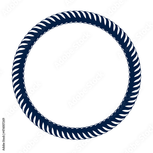 Round frame from rope, vector design element, circle shape border, sailing marine theme.