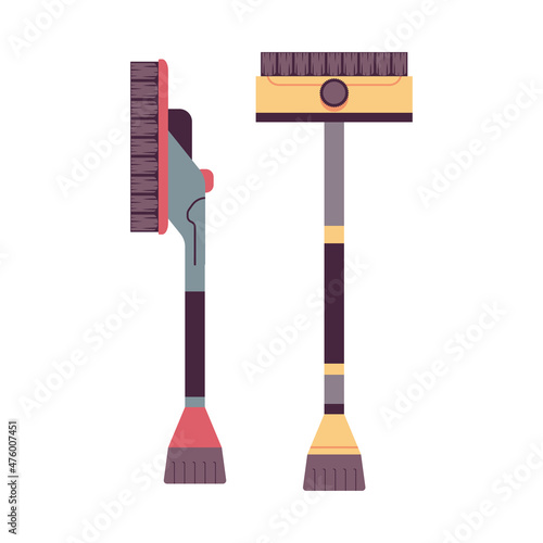 Car snow brush and ice scraper vector cartoon illustration isolated on a white background.
