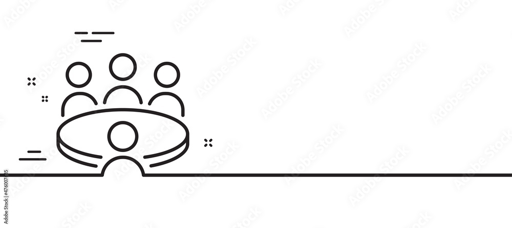 Meeting results line icon. Business teamwork sign. Group people symbol. Minimal line illustration background. Meeting line icon pattern banner. White web template concept. Vector Meeting results line icon. Business teamwork sign. Group people symbol. Minimal line illustration background. Meeting line icon pattern banner. White web template concept. Vector