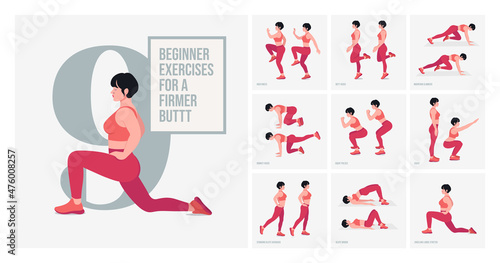 Beginner exercises for a firmer butt. Women doing fitness and yoga exercises