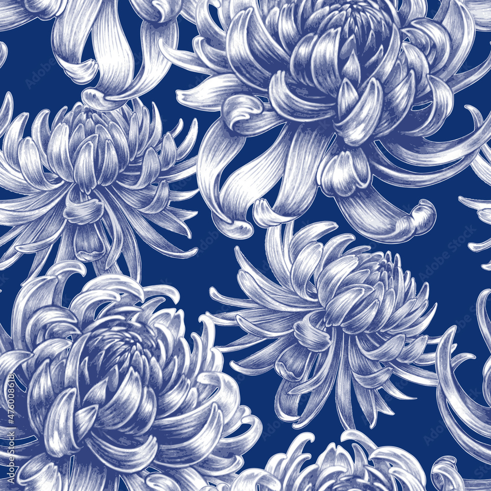 Vector seamless floral pattern with Chrysanthemum flowers.