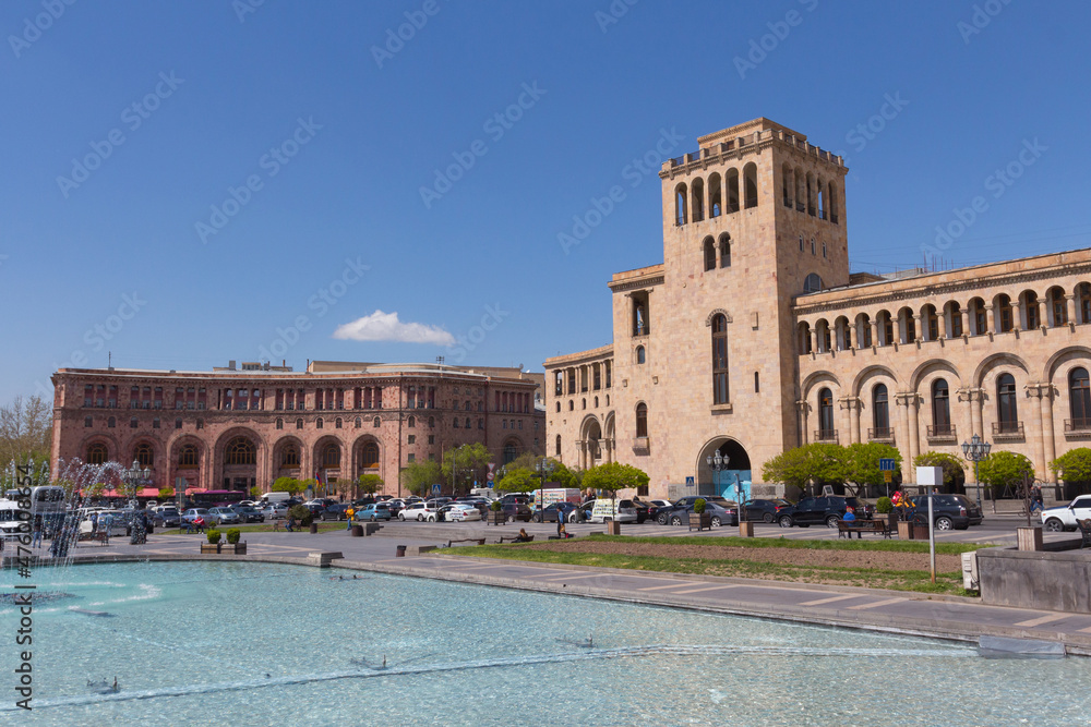 Historic building on the central square of the city, Revolution Square in Yerevan. Armenia 