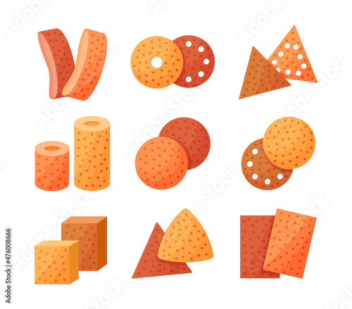 Sandpaper sheets, discs, rolls, triangles. Vector illustration of sanding abrasive paper. Flat icon set of glasspapers with grit texture. Isolated on white background