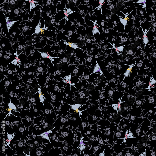 Ballerina and vine pattern dancing gracefully