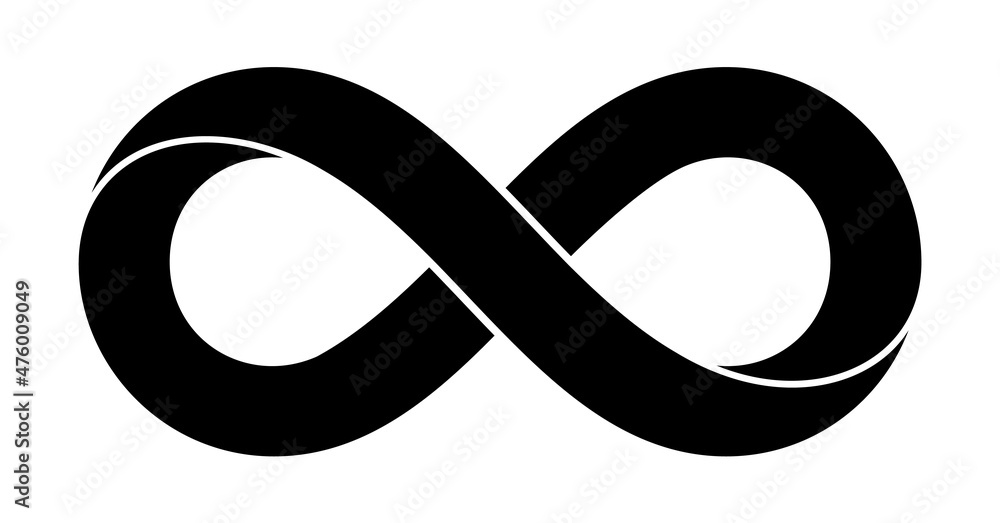 Infinity sign made with mobius strip. Stylized endess symbol. Tattoo flat design illustration. - obrazy, fototapety, plakaty 