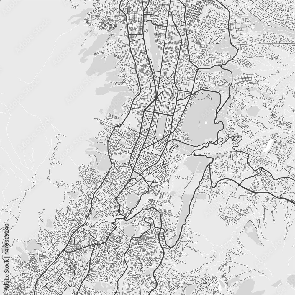 Urban city map of Quito. Vector poster. Black grayscale street map.