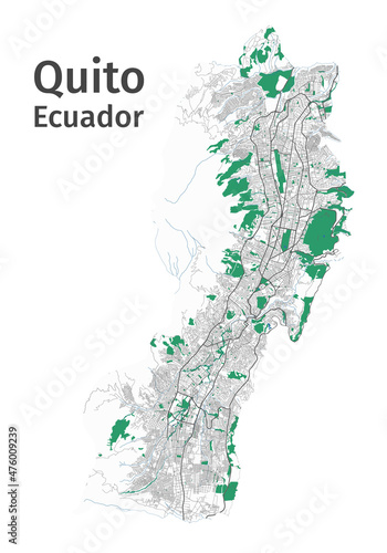 Quito vector map. Detailed map of Quito city administrative area. Cityscape urban panorama.