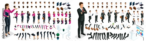 Foto Large isometric Set of gestures of hands and feet of a woman and man 3d business lady