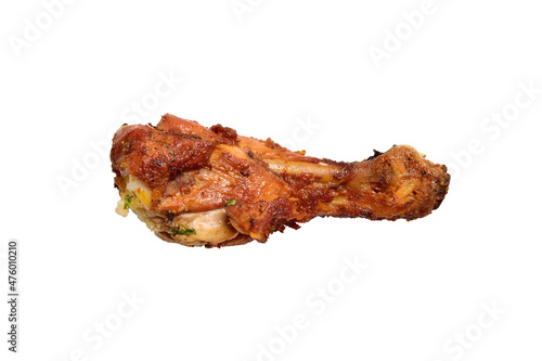 Roasted Chicken Leg Piece Isolated on White Background with Clipping path