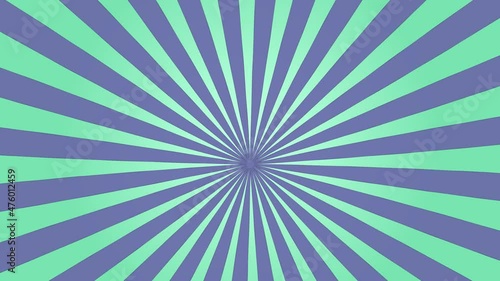 Vintage sunburst cartoon retro banner motion graphic background. Very Peri purple rotating stripes on cian backdrop. Looped HD video