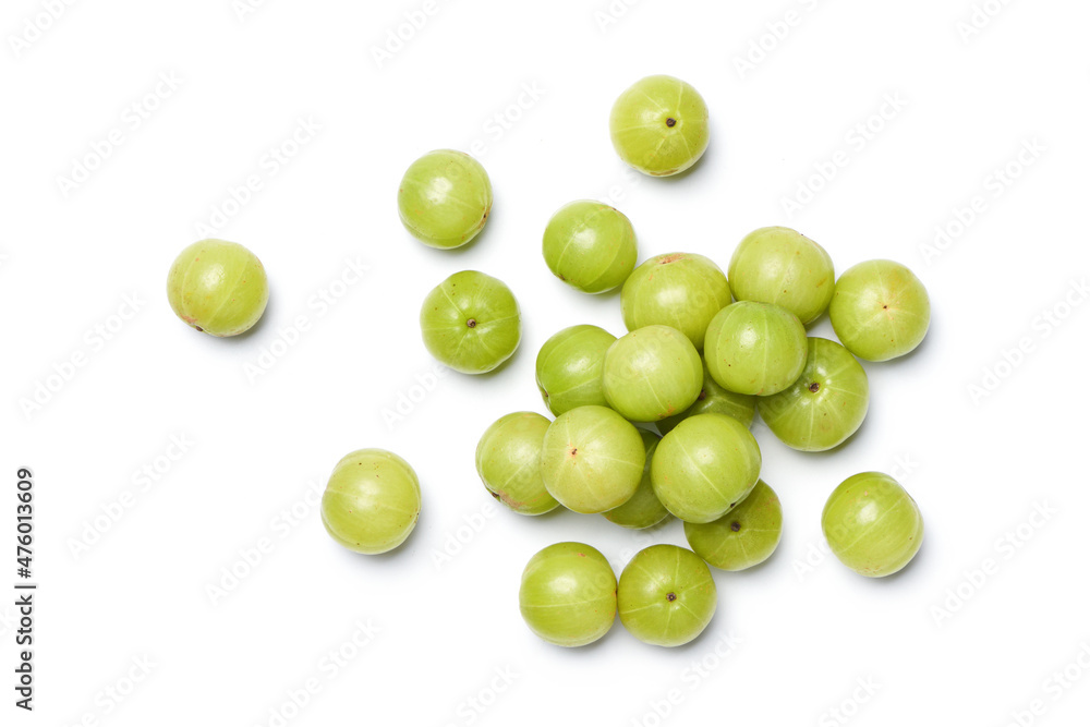 Flat lay of Fresh Amla (Indian gooseberry) fruits on white background. Flat lay of Fresh Amla (Indian gooseberry) fruits on white background.