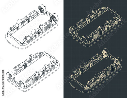 Navy carrier hovercraft isometric blueprints