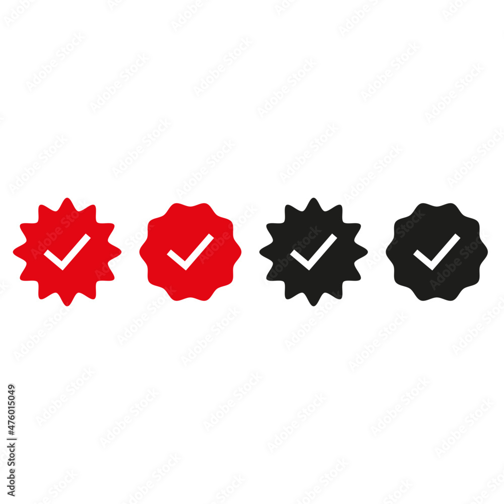 Verified badge profile set. Social media account verification icons . Isolated check mark on black and blue. Guaranteed signs. Vector illustration. Verified badge profile set. Social media account verification icons . Isolated check mark on black and blue. Guaranteed signs. Vector illustration.