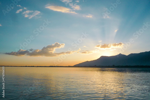 Sunset along Mekong in Laos