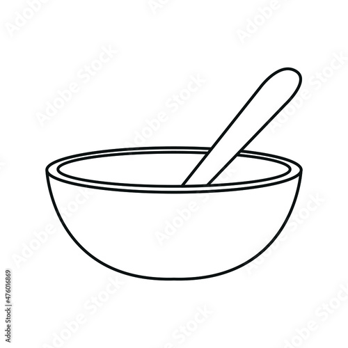 Bowl with a spoon line icon vector
