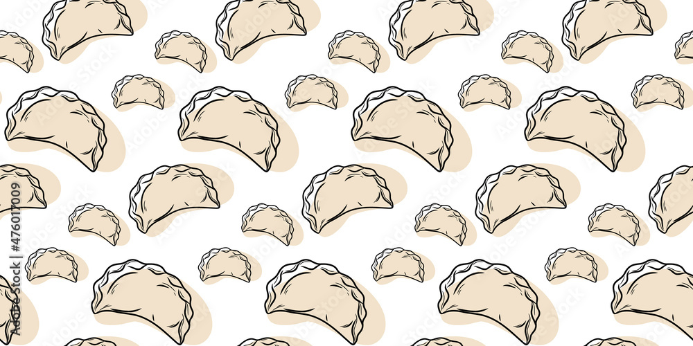 Pierogi ruskie seamless pattern. Beautiful vector seamless pattern with dumplings. Doodle. Suitable for wallpapers, web page backgrounds, surface textures, textiles.