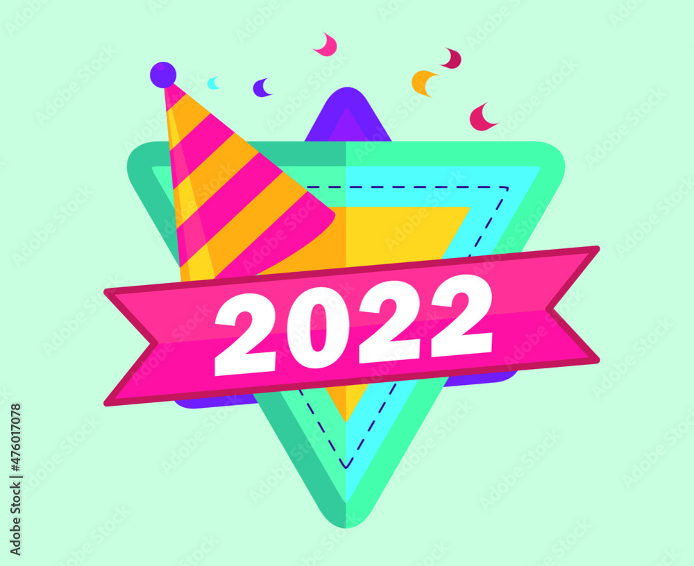 Happy New Year 2022 Abstract Vector Holiday Illustration Design Colorful With Cyan Background
