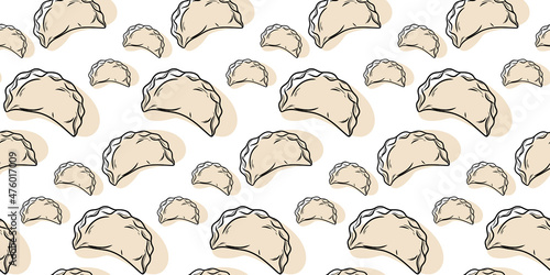 Pierogi ruskie seamless pattern. Beautiful vector seamless pattern with dumplings. Doodle. Suitable for wallpapers, web page backgrounds, surface textures, textiles.