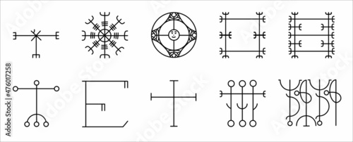 Set. The Icelandic magic sign Lukkustafir is a symbol of good luck and protection from troubles. Runes. Vector.