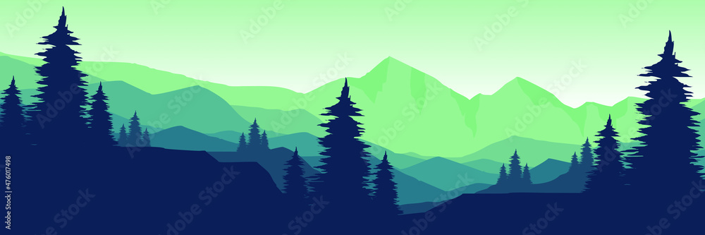 mountain landscape flat design vector illustration good for web banner, blog banner, wallpaper, background template, tourism poster design, backdrop design