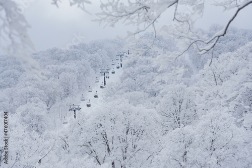 霧氷に包まれる野沢温泉スキー場