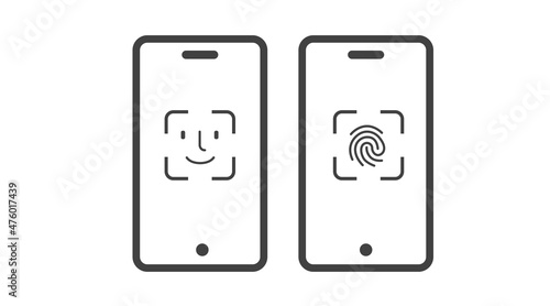 Touch id and face id on mobile device vector icon. Vector isolated editable illustration