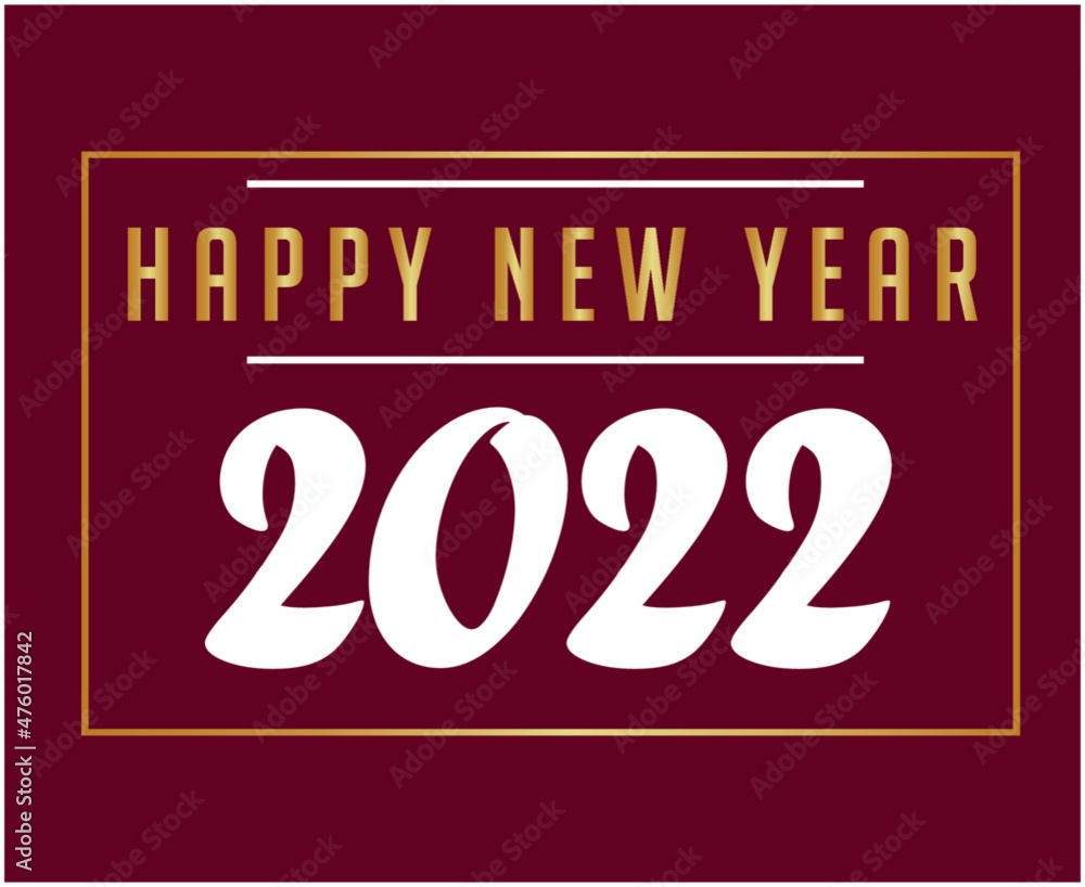 Happy New Year 2022 Holiday Abstract Design Vector Illustration Gold And White With Red Background Happy New Year 2022 Holiday Abstract Design Vector Illustration Gold And White With Red Background
