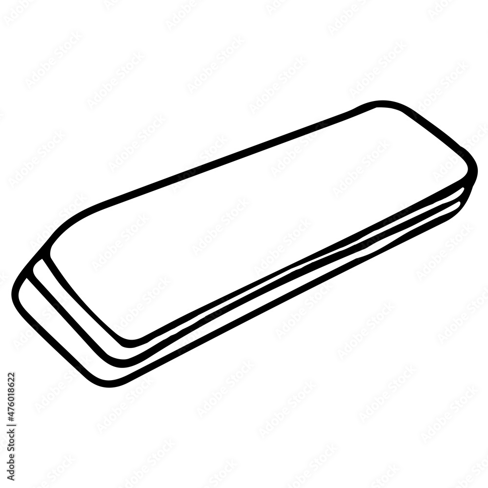 Vector image of an eraser for erasing a pencil. Black outline, doodle. Logo. School supplies for drawing. Vector image of an eraser for erasing a pencil. Black outline, doodle. Logo. School supplies for drawing.