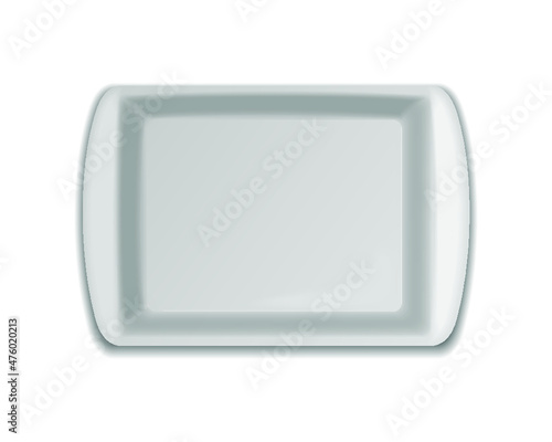 White empty tray isolated on a blue background
