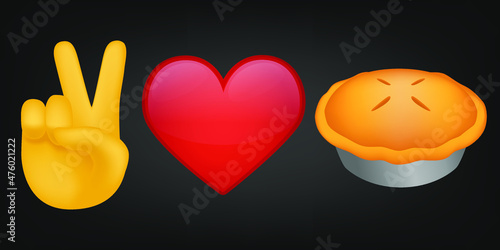 Peace Love and Pie Illustration Emoji Design. Motivational Quote Emoticon Vector Symbol.