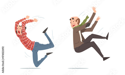 Elderly Man Stumbling and Falling Down by Accident Vector Set