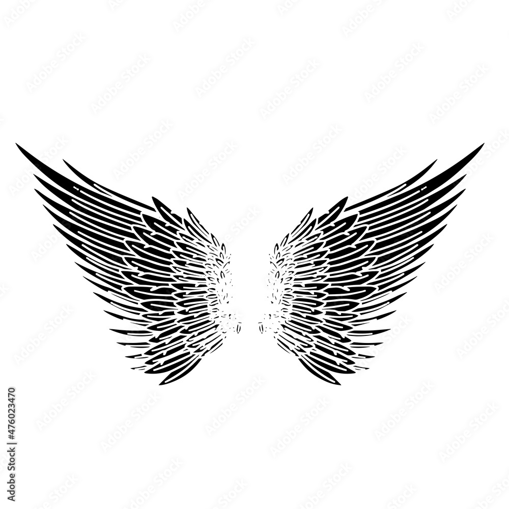 Fototapeta premium Black Angel Bird Feather Wings Illustration Vector