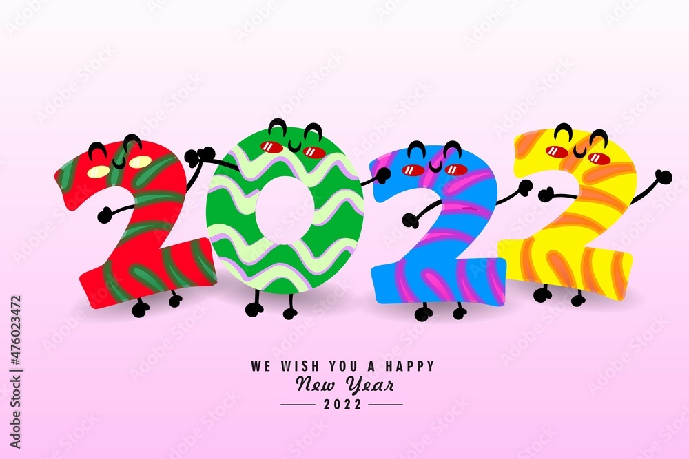 Fototapeta premium happy new year 2022 colorful red green blue yellow pink christmas pink background party holiday .eps10 vector