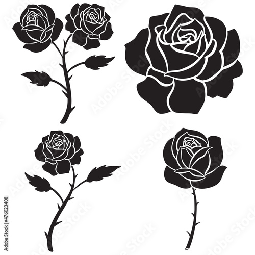 Black Rose Flower Logo Illustration Tattoo Style
