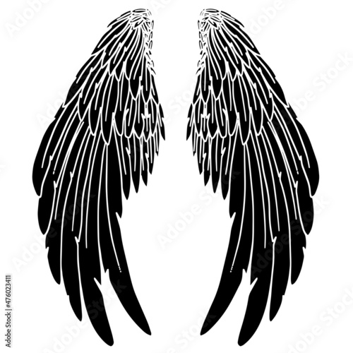 Black Angel Bird Feather Wings Illustration Vector