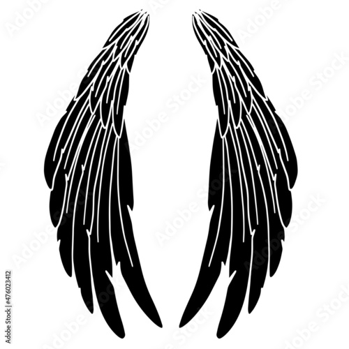 Black Angel Bird Feather Wings Illustration Vector