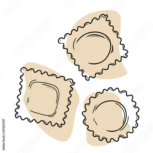Ravioli isolated on a white background. Set. Doodle flat style vector illustration