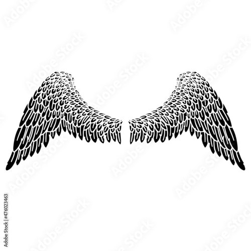 Black Angel Bird Feather Wings Illustration Vector