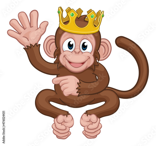 Monkey King Crown Cartoon Animal Waving Pointing