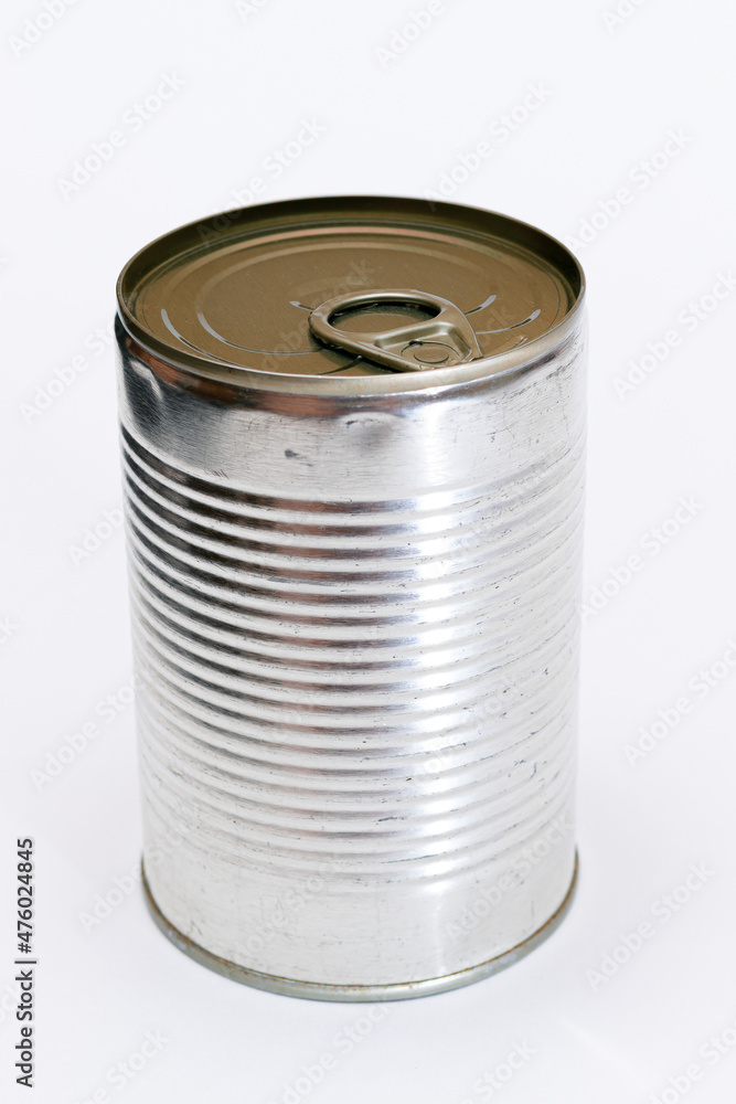 Unopened Tin Can with Blank Edge on White Background. Canned Food. Aluminum Can for Safe and Long Term Storage of Food. Steel Sealed Food Storage Container Unopened Tin Can with Blank Edge on White Background. Canned Food. Aluminum Can for Safe and Long Term Storage of Food. Steel Sealed Food Storage Container