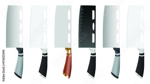 set of Large sharp cleaver knife isolated on white background, cleaver knives, chef knife